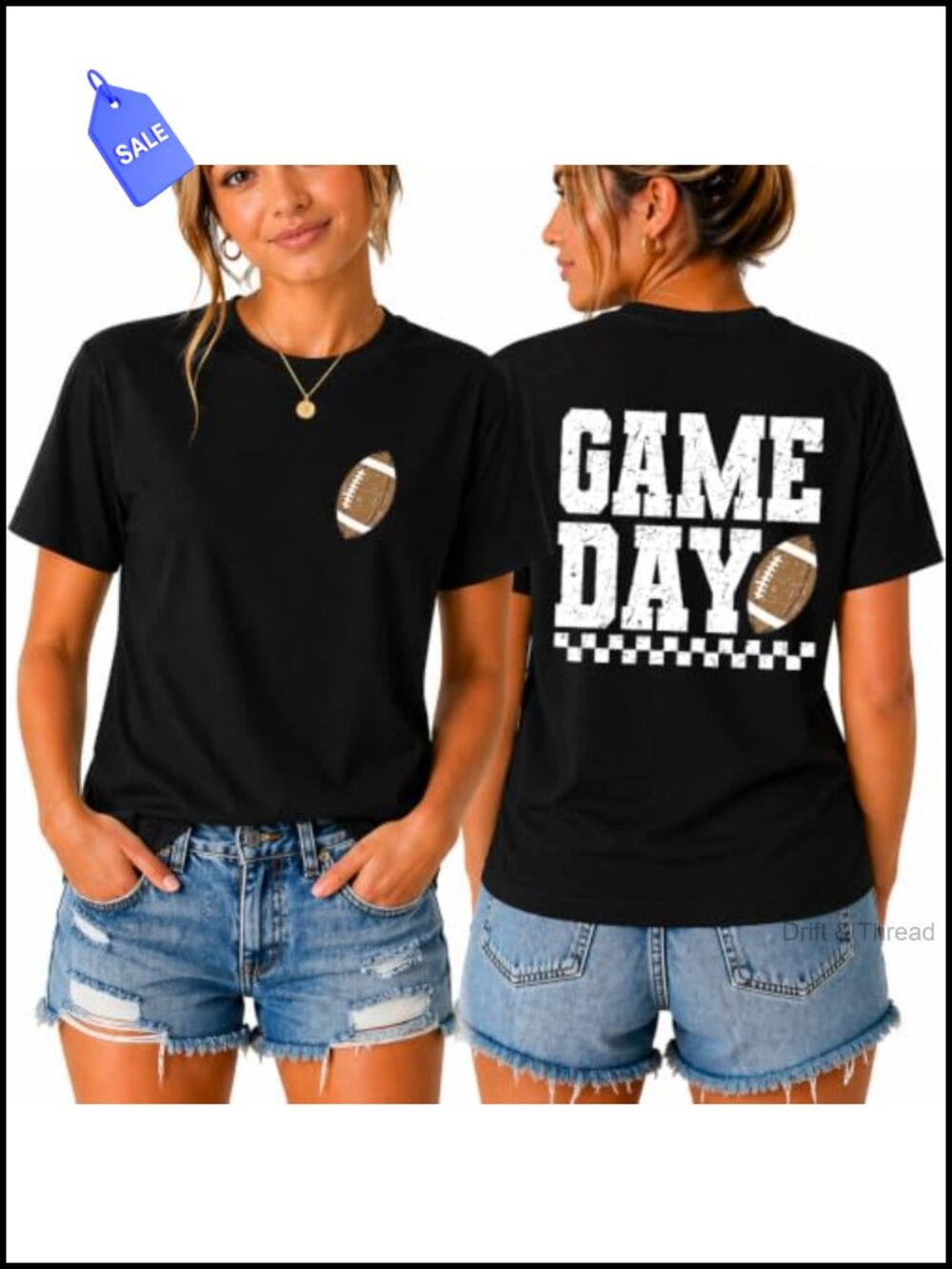 Game Day Football Mom Graphic Tee Double Sided Cotton T-Shirt